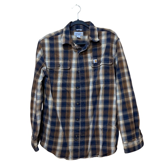 Carhartt Brown Flannel Shirt Men’s Medium Original Fit Cotton - Picture 1 of 9